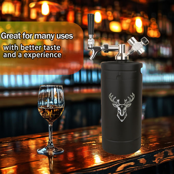 Beer Growler Tap System,128oz Portable Mini Keg Draft Beer Dispenser with Foldable Funne and Pressure Display,Stainless Steel Pressurized Beer Growler, Leak-Proof Ring, Homebrew, Craft Beer