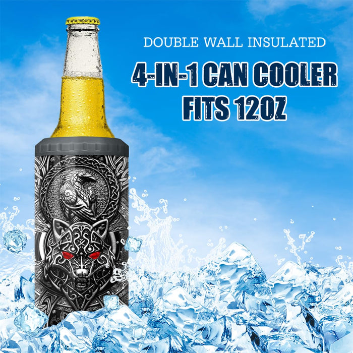 SANDJEST Wolf Tumbler Raven Viking 4 in 1 12oz Tumbler Can Cooler Coozie Skinny Stainless Steel Tumbler Gift for Men Dad Son Father Husband Christmas Birthday