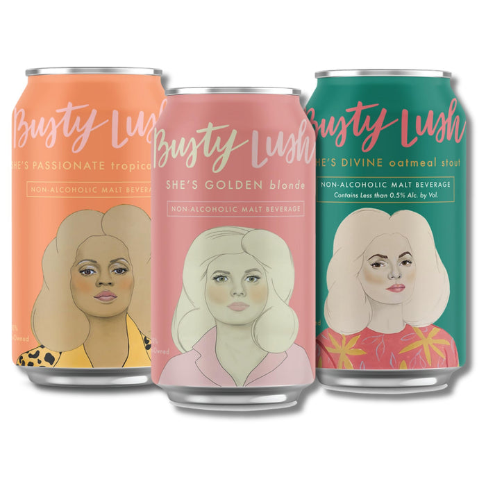 Busty Lush Non-Alcoholic Craft Beer Variety Pack – Blonde Ale, Tropical Sour, Oatmeal Stout – Non-Alcoholic Craft Brew, Low Carb & Low Calorie, NA Drink | 12 oz (12-Pack)