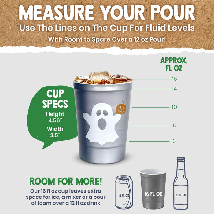 Steel Chill Cups 16 oz. Reusable Party Cups, Happy Halloween, 12 Count