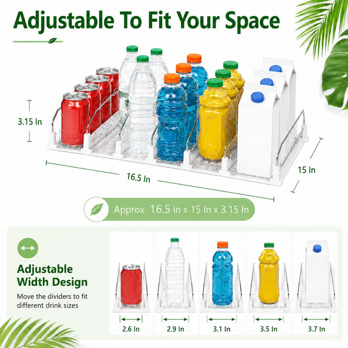Drink Organizer for Fridge, 5 Row Automatic Pusher Glide, Adjustable Width Soda Can Dispenser for Refrigerator-Holds up to 25 Cans