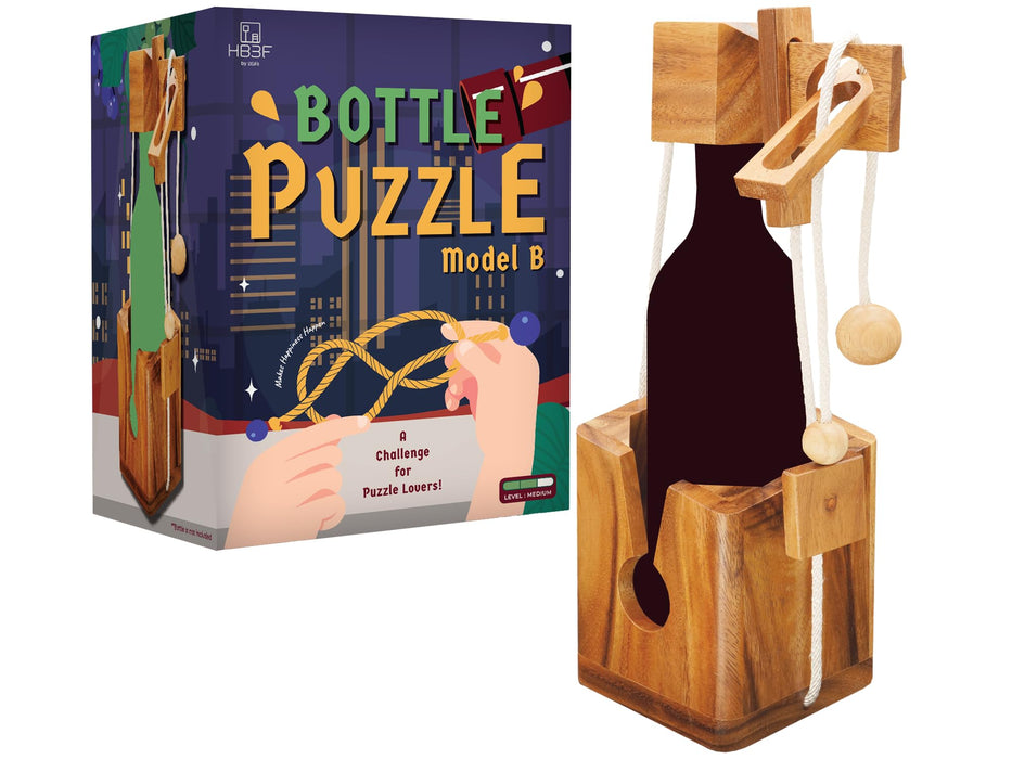 Think for Wooden Bottle Puzzle Lock Adult Game Functional Holder Brain Teaser Gift Unique Stick in Bottles Puzzles Unlock Games for Parties Night White Elephant Secret Santa Rustic Room Decor
