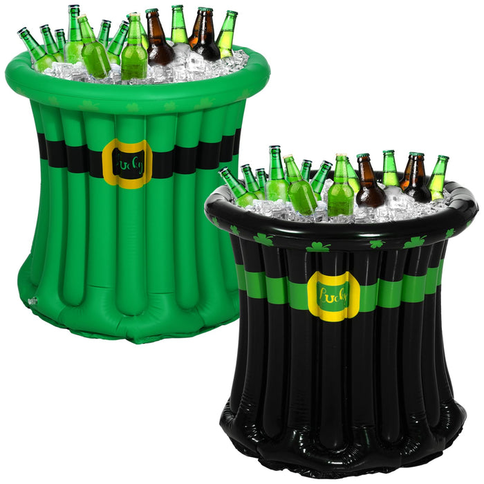 Bencailor 2 Pcs St. Patrick's Day Top Hat Cooler Shamrock Green Inflatable Cooler for Parties Saint Patricks Day Accessories Drink Containers for Beer Beverage Party Supplies Decorations Party Favor