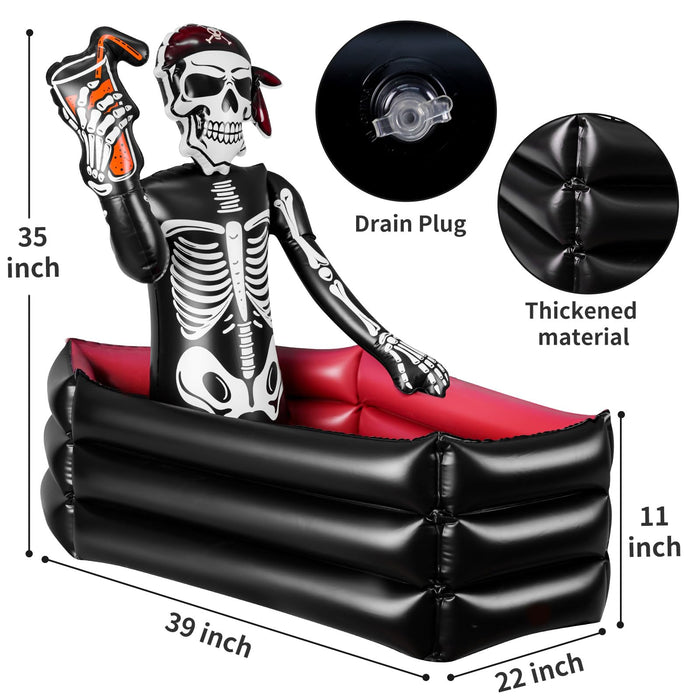39 Inch Halloween Inflatable Decorations Skeleton Drink Cooler, Large Capacity Ice Bucket for Drinks, Halloween Party Supplies for Indoor Outdoor Garden Lawn Yard Decorations