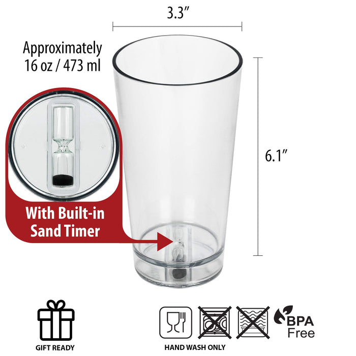 Barbuzzo Sand Timer Pint Glass - 16 Oz Plastic Beer Tumbler With Hour Glass Sand Timer