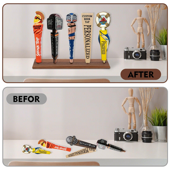 YeeBeny Beer Tap Handle Display, Beer Tap Handle Display Wall Mount for Beer, Whiskey Wine, Boston Wine Bottle Display, Beer Tap Handle Holder with 5 Beer Tap(Only Holder)