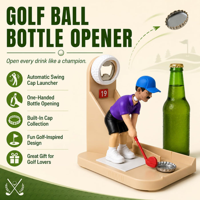 Golf Swing Beer Buddy, Golf-Themed Automatic Bottle Opener with Cap Catcher, Funny Golf Bar Accessory Gift for Men, Dad, Golf Lovers, Home Bar, Man Cave, Party (1PC)