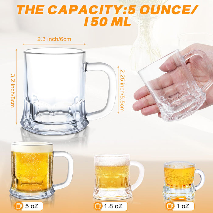 ZZYFGH 10 Pack Mini Beer Shot Glasses, 5 OZ Shot Glasse with Handles, Reusable Beer Stein Tasting Glasses for Drinking, Festival, Party, BBQ (Set of 10-5 oz)