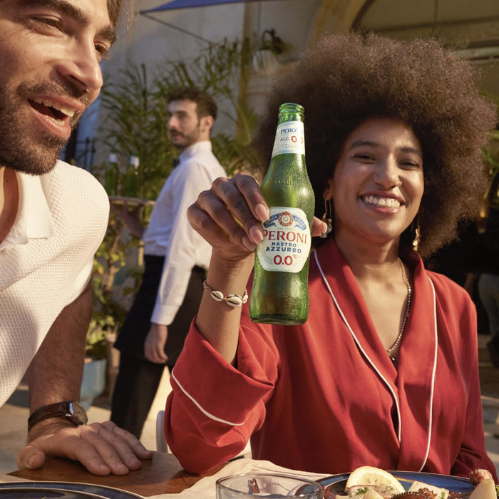 Peroni Nastro Azzurro 10 Pack 0.0 NA Beer Non-Alcoholic Lager Brew 11.2oz Bottles - Authentic Italian Taste Without Alcohol - Refreshing Zero Alcohol Beer 0g Fat, 18.5g Carbs