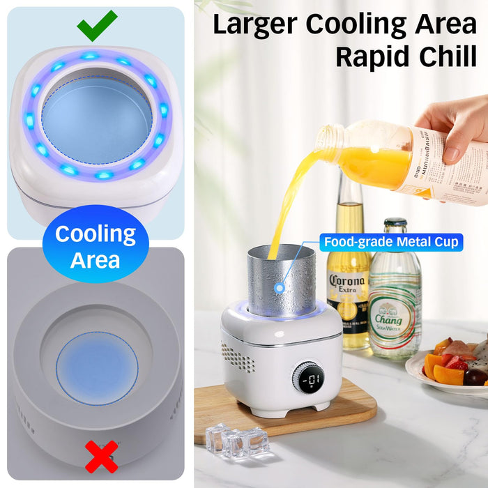Cooling Cup with Mood Light,2 in 1 Cup Cooler Warmer for Desktop for 30.2℉-158℉,Electric Beverage Cooler with Aluminum Mug,Portable Quick Drink Chiller for Coffee Juice Cola Beer,Gifts for Women Men