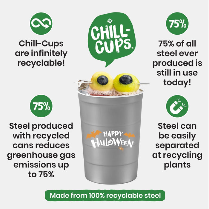Steel Chill Cups 16 oz. Reusable Party Cups, Happy Halloween, 12 Count