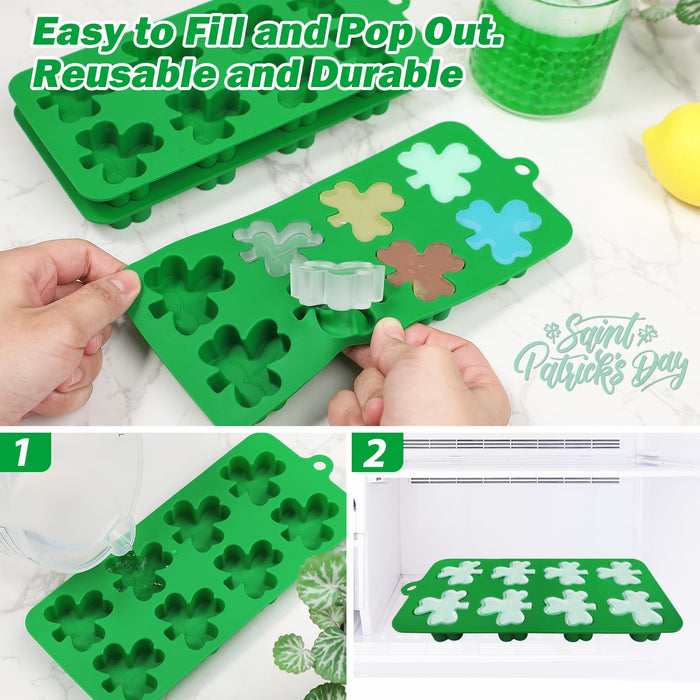 Webake Shamrock Ice Cube Mold Silicone, 8-Cavity Leaf Clover Mold for Ice Cube, Chocolate, Cupcake Decorations, Jello, Great for St. Patrick Day, Irish Holiday, Daily, Pack of 3