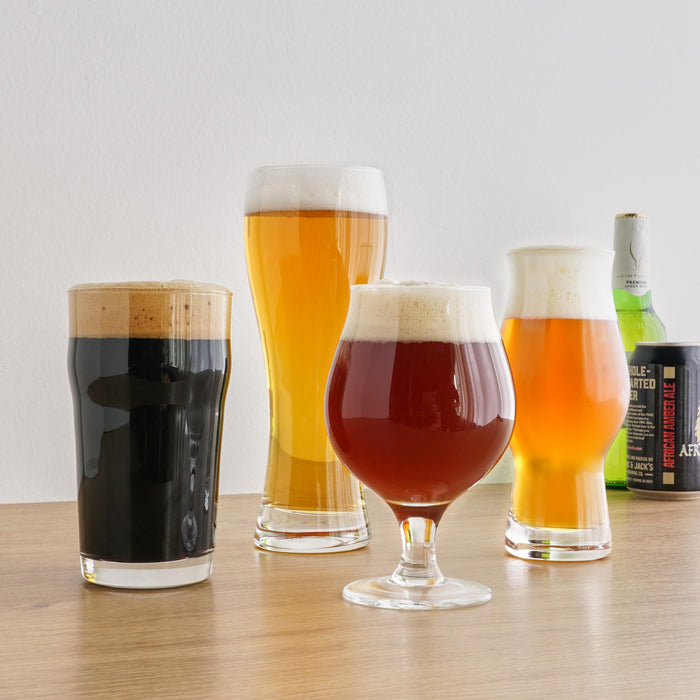 True Beer Glasses Gift Set, Durable Clear Tasting Kit for IPA, Belgian Ales, Wheat Beers, Stouts, Porters, Perfect for Beer Lovers, Home Bar, Birthday Gifts for Men, Set of 4