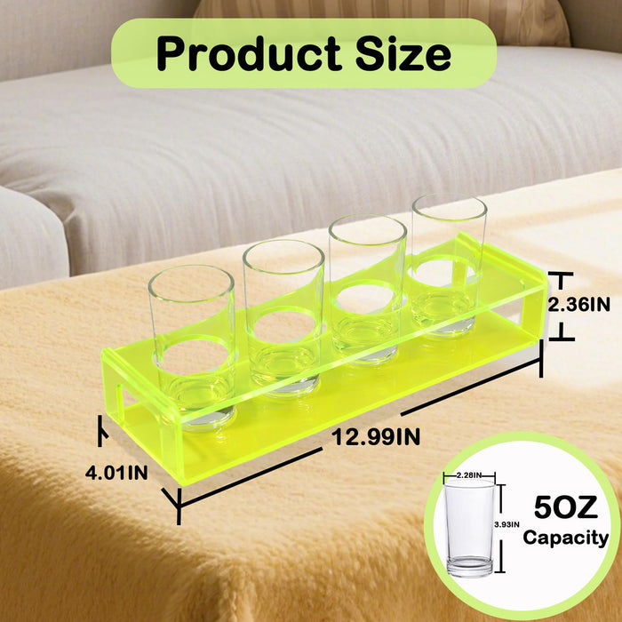 Acrylic Drink Flight Boards with Glasses - Neongreen Drink Flight Tray Set - Cocktail and Mimosa Tasting Tray - Writable Beer Flight Boards for Hosting Essentials Bartender Accessories