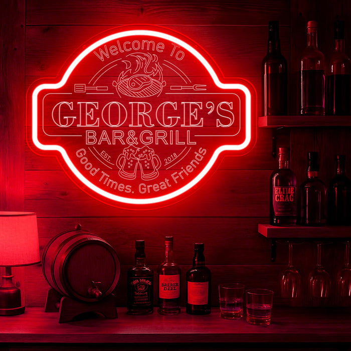 Custom Bar & Grill Neon Sign, Personalized Name Light for Home Bar or Man Cave, Unique LED Gift for Dad, Husband or Friend