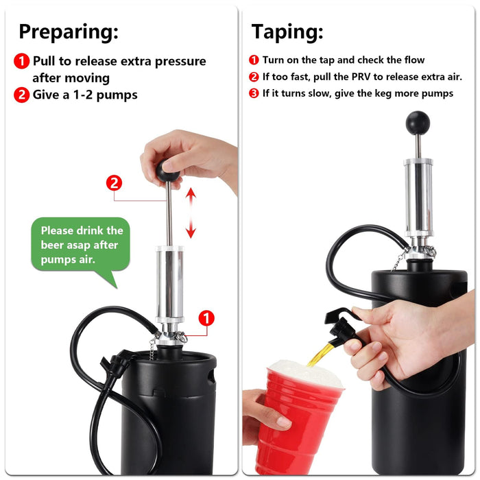 FERRODAY Stainless 128oz Mini Keg Hand Pump Beer Growler Beer Keg Draft Beer Dispenser Growler for Beer Mini Keg Hand Pump Picnic Beer Faucet Keg Portable Mini Keg Beer Pump Beer Tap