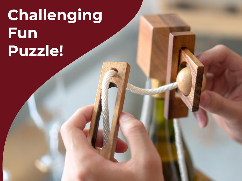Think for Wooden Bottle Puzzle Lock Adult Game Functional Holder Brain Teaser Gift Unique Stick in Bottles Puzzles Unlock Games for Parties Night White Elephant Secret Santa Rustic Room Decor