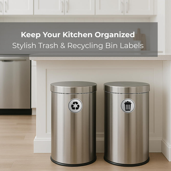 Trash Can Stickers, Recycle Set of 2 - Weatherproof, 3x3 Round