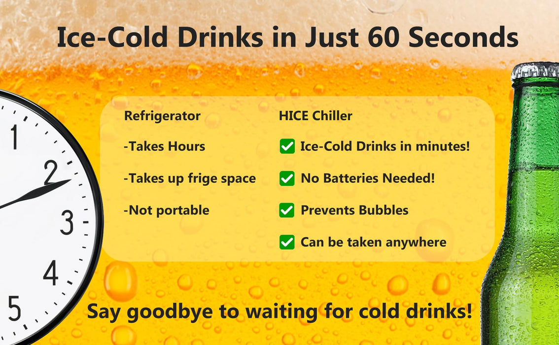 HICE Drink Chiller Rapid Beverage Cooler - Hyper Spin Instant Can & Bottle Cooler, No Batteries, Iced Frost Cooling for Soda, Beer & Water, Mini Universal Drink Cooler, Fast & Coldest Freeze (Gray)