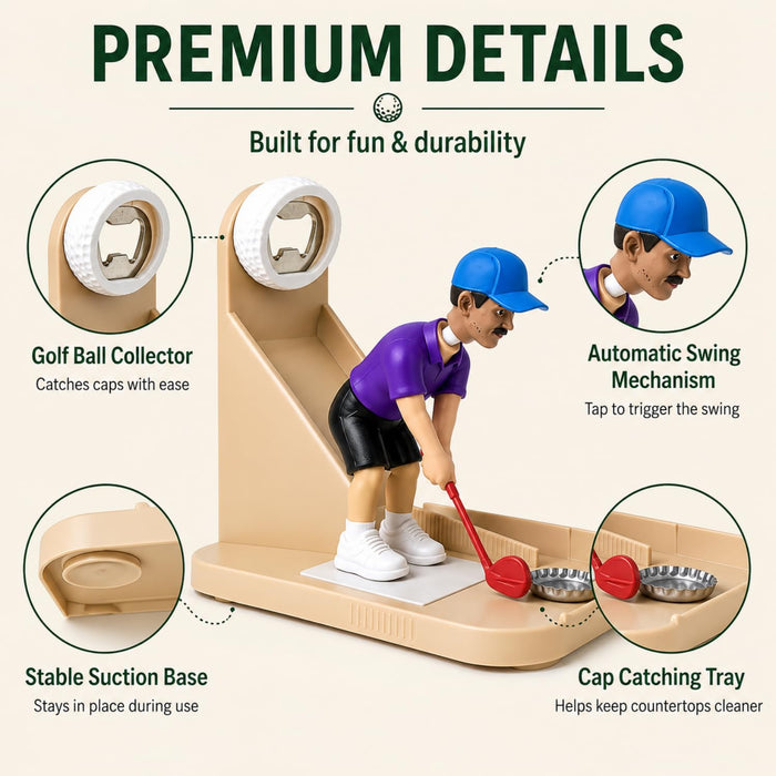 Golf Swing Beer Buddy, Golf-Themed Automatic Bottle Opener with Cap Catcher, Funny Golf Bar Accessory Gift for Men, Dad, Golf Lovers, Home Bar, Man Cave, Party (1PC)