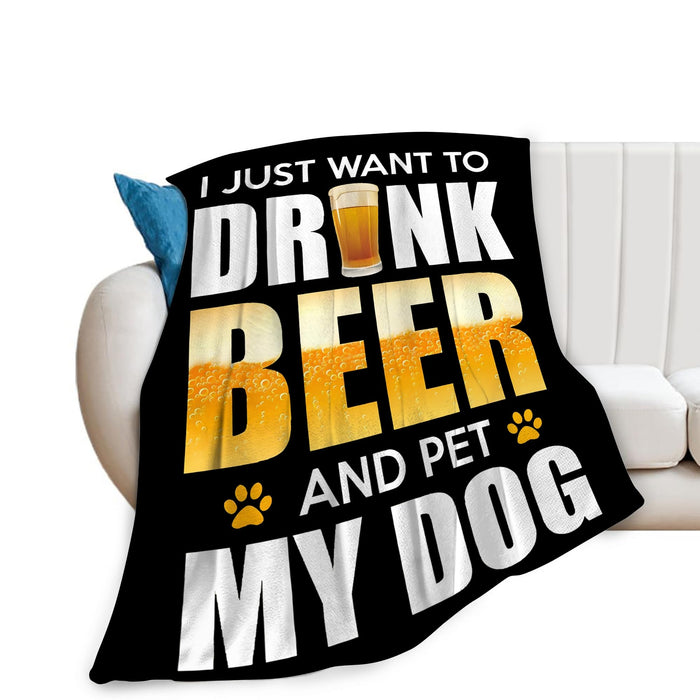 Funny Beer and Dog Throw Blanket - Gifts and Decor for Men Women Adults - Soft Warm Cozy Fleece for Couch Sofa Bed 50"x40"