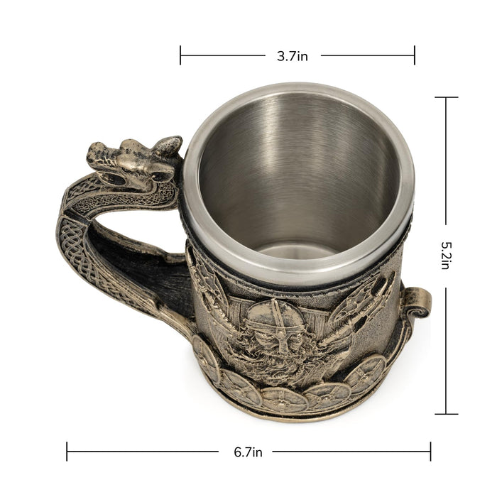 CHICVITA Viking Decor Beer Mug Coffee Cup with Dragon Handle, Viking Gifts for Men, Medieval Renaissance Decorations, 18 Oz