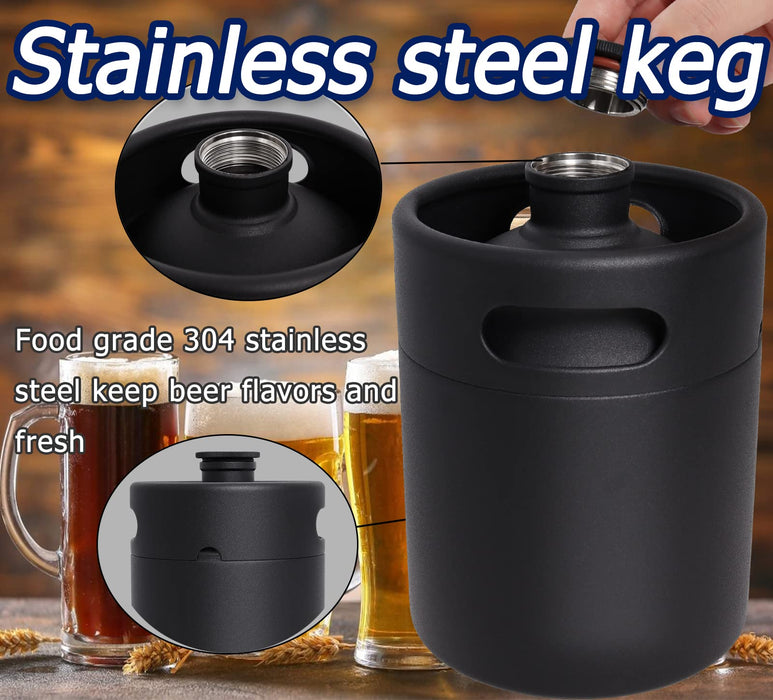 Mini Keg Growler, 64 OZ 304 Stainless Steel Mini Beer Keg with Seal knob Cover, Pressurized Growler with No Scratch Matte Black Powder Coated for Home kitchen Brewing Beer(2L)