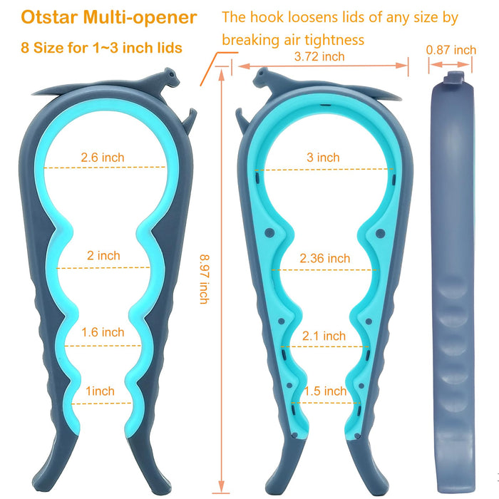 Otstar 6-in-1 Jar Opener & Bottle Opener Set for Weak Hands - Multi-Function Kitchen Opener Tool for Seniors with Arthritis, Elderly - Includes Jar Lid Gripper Pad, Corkscrew Opener