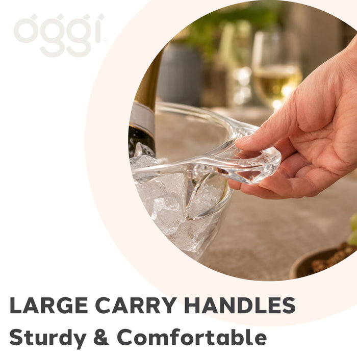 OGGI Acrylic Oval Party Tub - Clear Beverage Cooler w/Handles, Wine Cooler, Beer Chiller, Ideal Party Tubs for Drinks, Use Ice Tub for Indoor or Outdoor Bars, 18.5" x 11"
