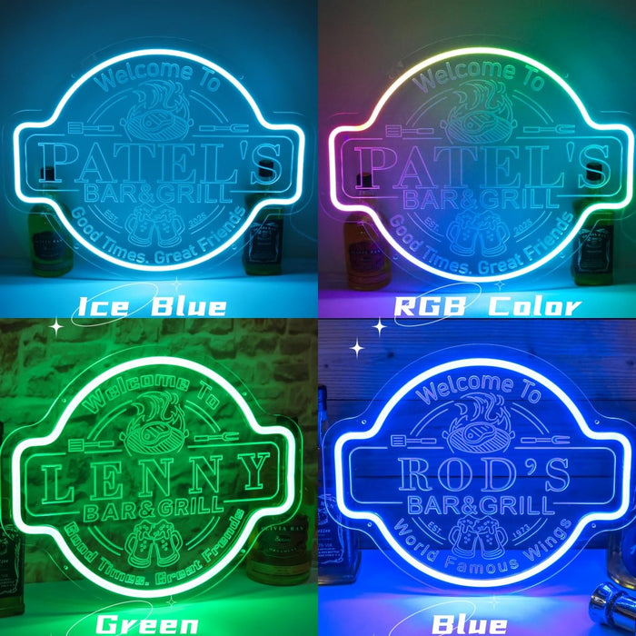 Custom Bar & Grill Neon Sign, Personalized Name Light for Home Bar or Man Cave, Unique LED Gift for Dad, Husband or Friend