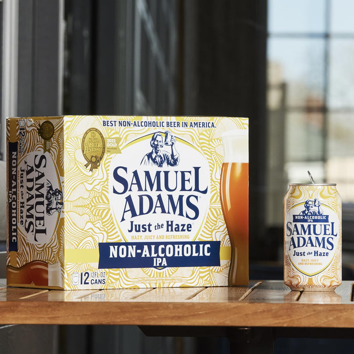 Samuel Adams 12 Pack Just the Haze Non-Alcoholic Hazy IPA Brew - Dealcoholized Sam Adams Craft Beer - 12oz Cans - Sabro, Citra, Mosaic, Cascade Hops
