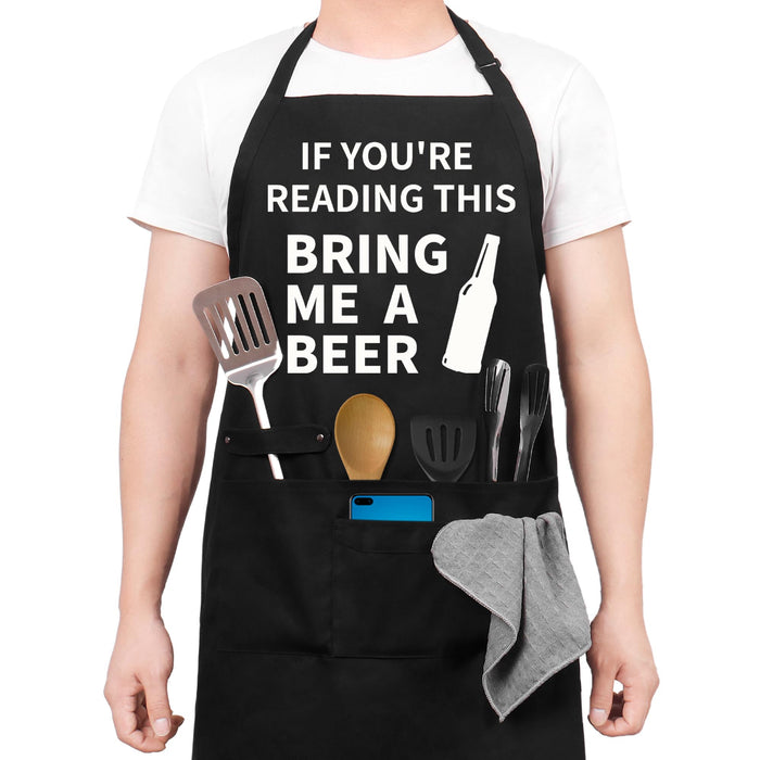 Binggle Funny Cooking Chef Apron with Pockets BBQ Kitchen Work Aprons Birthday Dad Creative Gifts (Beer)