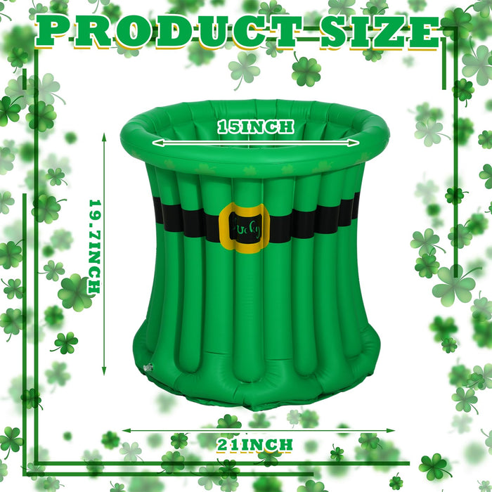 Bencailor 2 Pcs St. Patrick's Day Top Hat Cooler Shamrock Green Inflatable Cooler for Parties Saint Patricks Day Accessories Drink Containers for Beer Beverage Party Supplies Decorations Party Favor