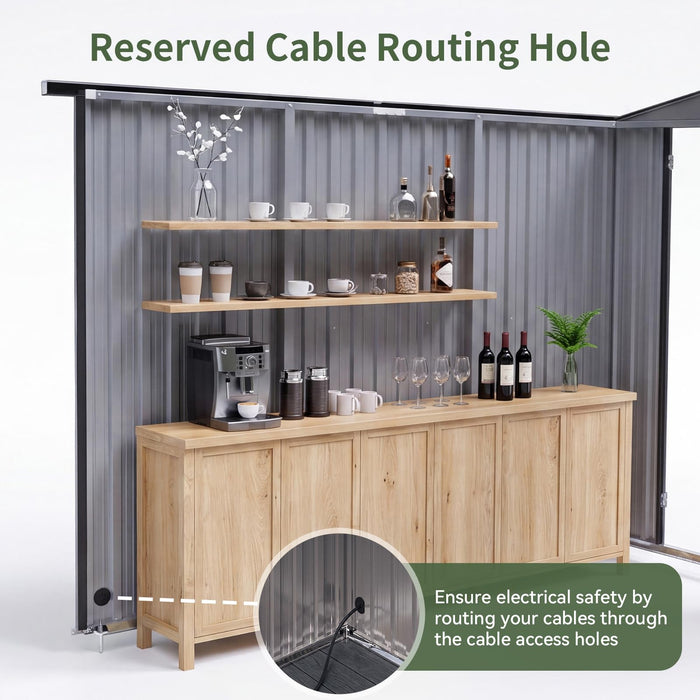 Aoxun 8x7 FT Outdoor Bar Shed with Canopy Black