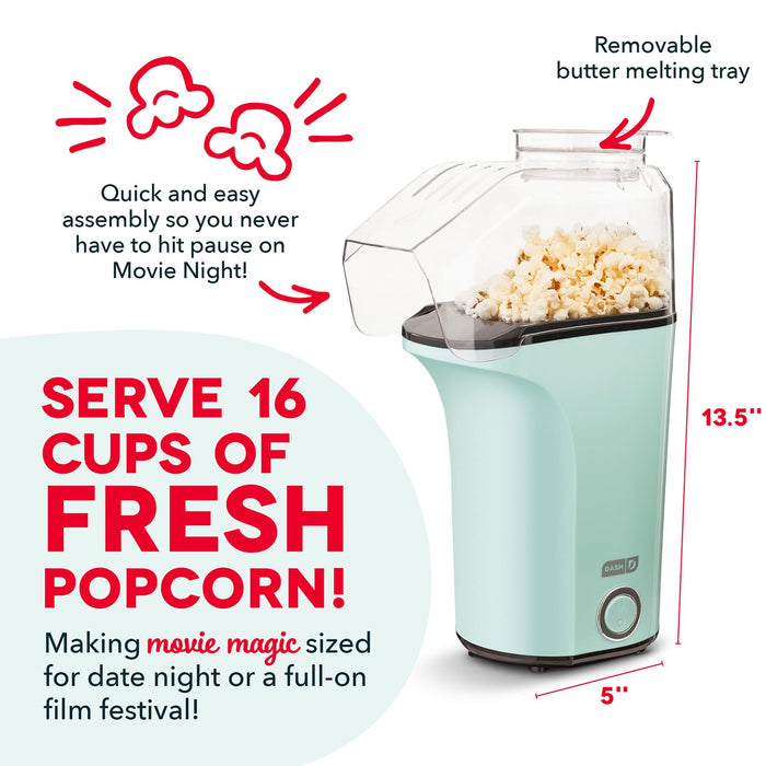 Dash Fresh Pop Popcorn Maker, 16-Cup Hot Air Popper, Aqua