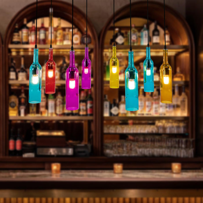 Colorful Beer Bottle Chandelier, 8 Heads Glass and Metal Suspension Device Ceiling Glass Ceiling Light Fixture, ‎Indoor Ceiling Mount Beer Bottle Chandelier for Bars, Restaurants, Living Rooms