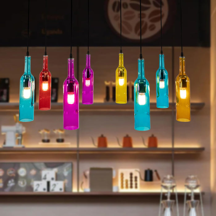 Colorful Beer Bottle Chandelier, 8 Heads Glass and Metal Suspension Device Ceiling Glass Ceiling Light Fixture, ‎Indoor Ceiling Mount Beer Bottle Chandelier for Bars, Restaurants, Living Rooms