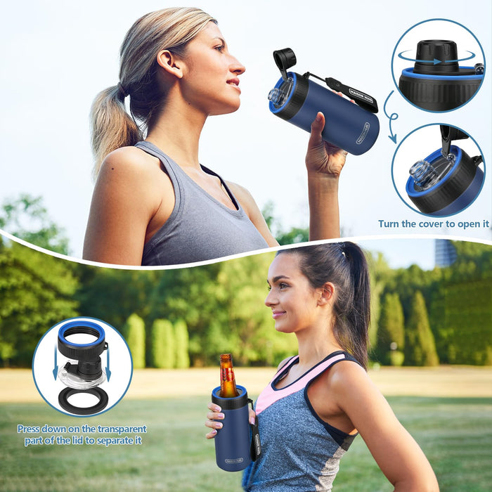 4 In 1 Beer Can Cooler Bottle Holder with Drinking Spout Lid for 12oz Regular, Slim Skinny Cans and Thermal Bottles,Sealed Insulated Double Wall Vacuum Stainless Steel Can Keeps Your Drinks Cold