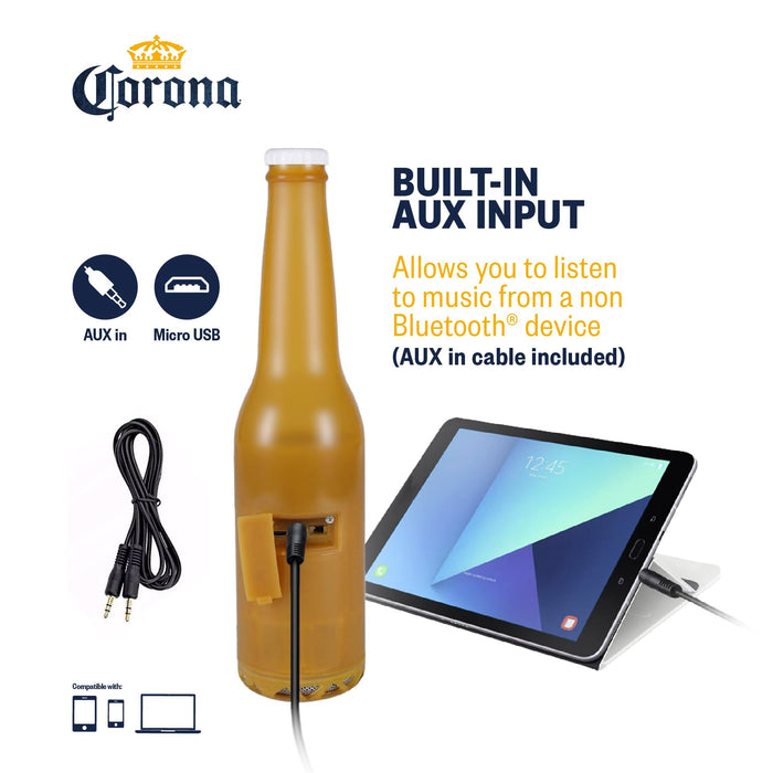 Corona Beer Bottle Bluetooth Speaker – Portable Wireless Stereo 30FT Range Sound System with Bluetooth + AUX Support, 3 Hour Playtime, Travel-Friendly Audio for Outdoor & Indoor Activities