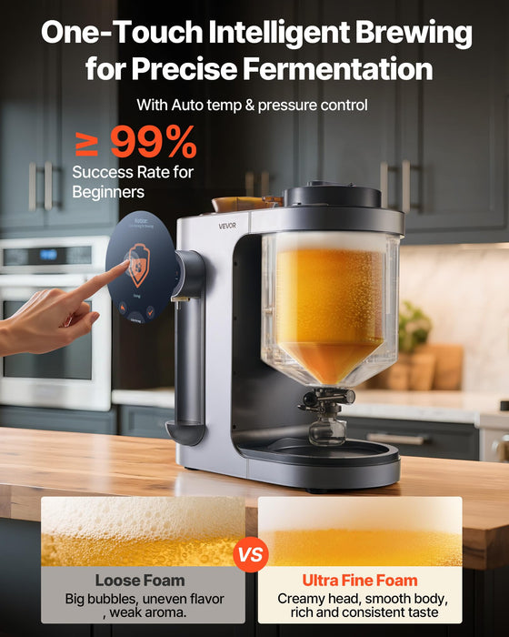 VEVOR Automatic Home Beer Brewer, 3.43 Gal All-in-One Home Brew Machine, 1500W Power Electric Beer Maker Machine with Mash Boil Device, 304 Stainless Steel Inner Tank, Auto Temp & Pressure Control