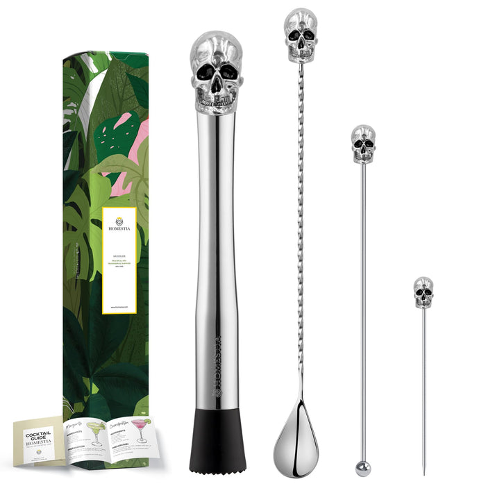 Homestia 4Pcs Muddler for Cocktail, Mixing Tools Set, Halloween Skull Decor