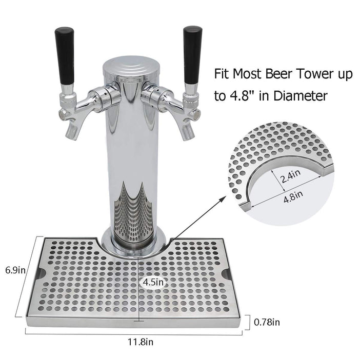 Barworks Kegerator Beer Drip Trays, Stainless Steel Keg Drip Tray with Non-Slip Rubber Pad, Premium Metal Beer Tower Drip Pan for Home Bar Mini Fridge without Drain