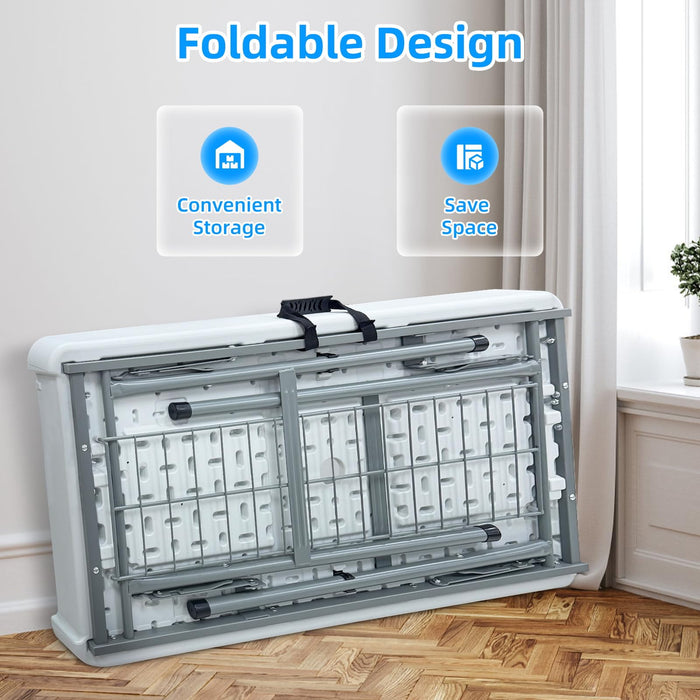SHAREWIN Folding Ice Cooler Table, Skirt &Drain Hose Plastic Chill Table to Keep Drinks Cool, Portable Foldable Self-Serving Beverage Cooling Bar for Parties, Picnics, Barbecues, Fishing(White