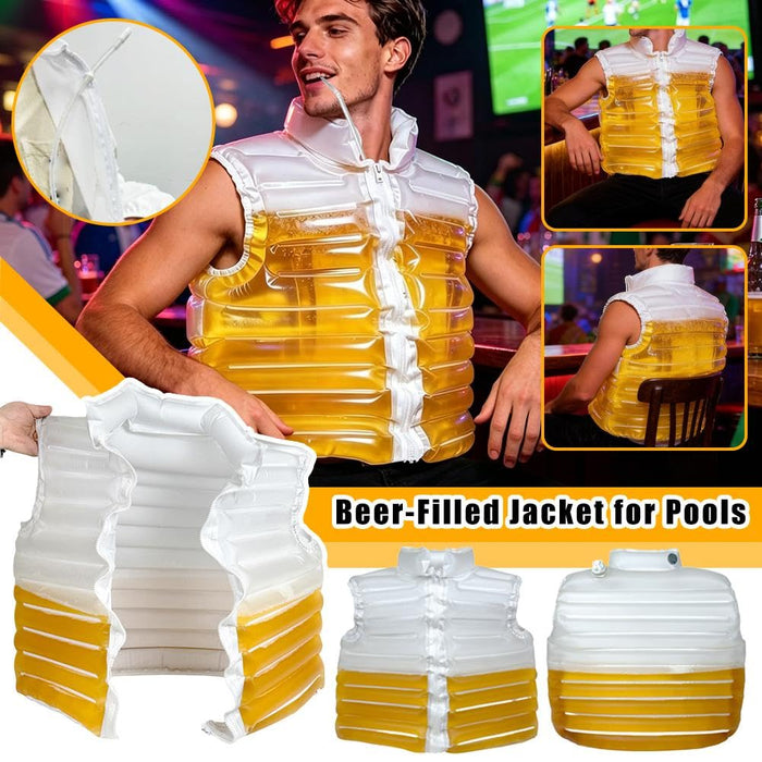 Beer Jacket With Straw, Transparent Puffer Coat, Fun Beer Beverage Holder, Party Essential, Drinkable Jacket for Festivals And Outdoor Events, Beergifts for Couple