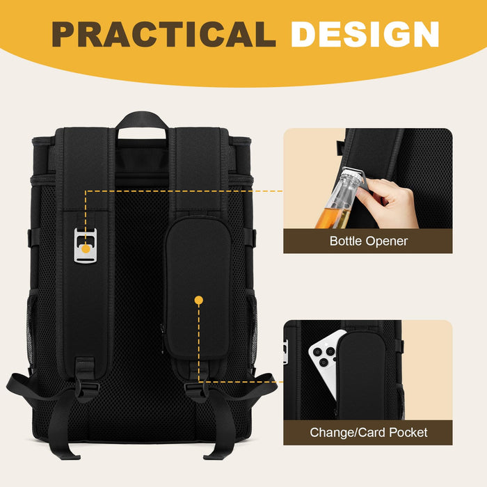 MIYCOO Cooler Backpack - 40 Cans Insulated Backpack Cooler for Men & Women, Portable 2 Leak Proof Compartments Coolers Bag for Beach Travel Picnic Lunch Hiking BBQ Camping, Black, 28L
