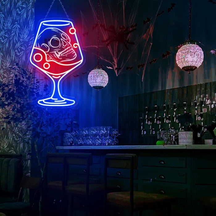 Wine Skull Neon Sign, Halloween Bar Decor Sign, Wine Bar Decor Sign, Horror Neon Light, Hanging Signs Lights for Festival Personalized Party Wall Light Decoration, school bar party bedroom home
