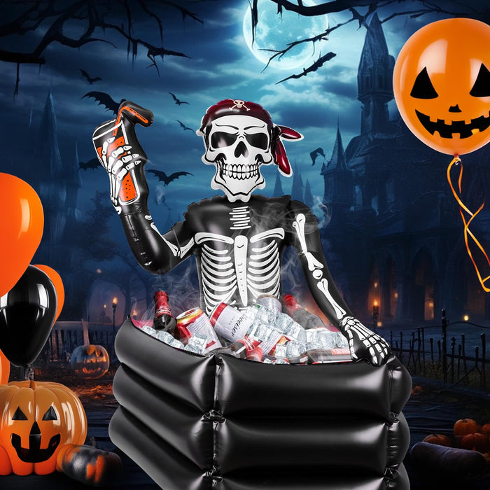 39 Inch Halloween Inflatable Decorations Skeleton Drink Cooler, Large Capacity Ice Bucket for Drinks, Halloween Party Supplies for Indoor Outdoor Garden Lawn Yard Decorations