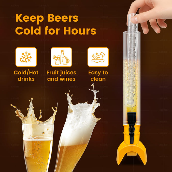 Julymoda 2 Pcs Beer Dispenser, 3L/100 Oz Mimosa Tower with Ice Tube for Bar Party, Tabletop Beer Dispenser for Beer, Liquor, Beverage (Yellow)