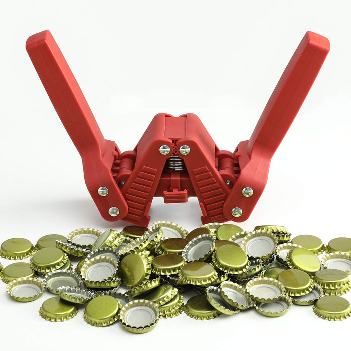 Brewland Beer Bottle Capper and Caps Kit, Crown Bottle Cappers Tool With Magnet for Bottle Capping, Red Baron Home Brew Hand Bottles Capper with 150 Crown Caps for Bottling (Beer Bottle Capper)