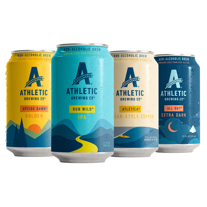Athletic Brewing Company Craft NA - 6-Pack of All Out, Upside Dawn, Run Wild IPA, and Cerveza Atletica - Low-Calorie, Award Winning - All Natural Ingredients For A Great Tasting Drink - 12 Fl Oz Cans